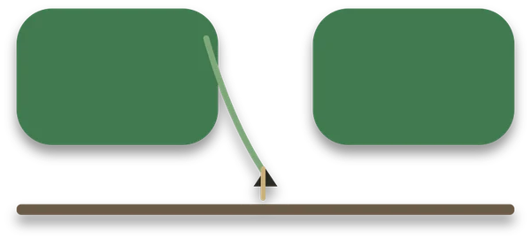 Two green hedge sections with a bare gap between them, and a low shoot bent down into the gap and pinned to the soil.