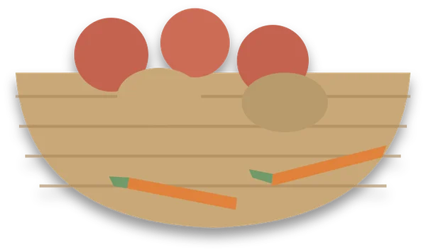 A basket of ripe red tomatoes, brown potatoes and orange carrots.
