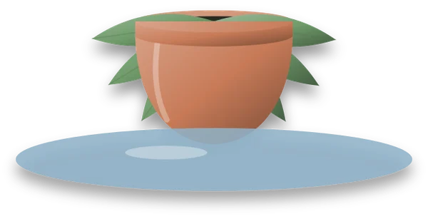 A potted plant with drooping leaves, standing in a saucer that holds a pool of standing water.