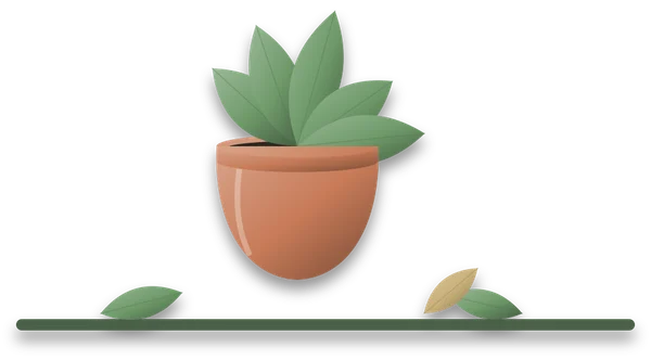 A pot with a few leaves lying on the floor around its base, having dropped from the plant.