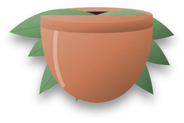 A plant whose leaves hang limply downwards from their stalks, drooping towards the pot.