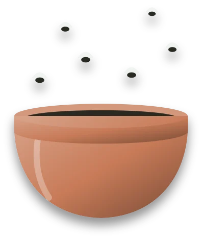 A pot of compost with a small cloud of tiny flies rising just above its surface.